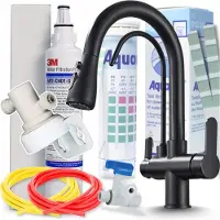 ARI Nordic 3-Wege Küchenarmatur Schwarz Matt Ausziehbar mit 3M AP2-C405-SG Trinkwasserfilter Untertisch Wasserfiltersystem