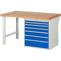 RAU Werkbank mit 7 XL Schubladen - Teilauszug - 60:2 / 90:2 / 120:2 / 180:1 - 840 x 1.500 x 900 mm (HxBxT) - Traglast 1.000 kg - Buche