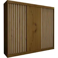 Masseno Schiebetürenschrank LAMELLO 240 cm Kleiderschrank Schlafzimmer Schrank 3-türig mit Lamellen Eiche Artisan