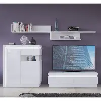 Lomadox Wohnzimmer Anbauwand Set mit indirekter Beleuchtung in weiß Hochglanz, 4-teilig, LYNDHURST-129, B/H/T ca. 270/180/42 cm