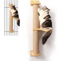 Famanu Katzenbaum mit Kratzsäulen und Jute-Kratzfläche - Moderne Wandmontierte Hängematte für Katzen