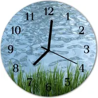 Tulup Glasuhr Wanduhr Küchenuhr Echt-Glas 30fi cm Gras Wasser blau