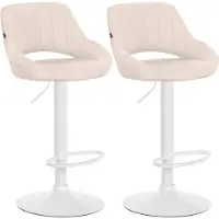DELUKE 2er Set Barhocker SEGAD - Stoff Creme 47x48x85 cm Weiß | Barstuhl Mit Lehne Tresenhocker Tresenstuhl Kneipenhocker Kneipenstuhl