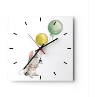 ARTTOR Wanduhr - Quadrat - Glasuhr - Häschen Luftballons Kinder - 40x40cm - Schleichendes Uhrwerk - Lautlos - zum Aufhängen bereit - Dekoration Modern - Wanddekoration aus Glas - C3AC40x40-4731