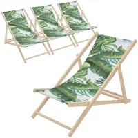 ECD-Germany 4er Set Liegestuhl klappbar Tropical Grün-Weiß aus Holz Sonnenliege mit 3-Fach verstellbarer Rückenlehne Strandliege für Garten Balkon Terrasse