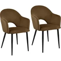 SVITA HAILEY 2er Set Esszimmerstühle Küchen-Sessel gepolstert Samt Braun