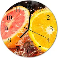 Tulup Glasuhr Wanduhr Küchenuhr Echt-Glas 30fi cm Früchte orange