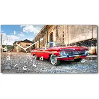 Tulup Wanduhr aus Glas – 60x30 cm - Glasbild - Glasuhr - Gehärtetes Glas - weisse-zeiger - Red Chevrolet