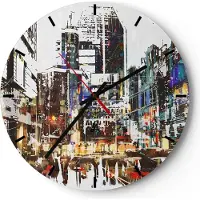 ARTTOR Wanduhr - Rund - Glasuhr - Stadt Straße Haus - 40x40cm - Schleichendes Uhrwerk - Lautlos - zum Aufhängen bereit - Dekoration Modern - Wanddekoration aus Glas - C3AR40x40-3800