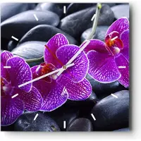 ARTTOR Wanduhr - Quadrat - Glasuhr - Blumen Steine Violett Aromatherapie - 40x40cm - Schleichendes Uhrwerk - Lautlos - zum Aufhängen bereit - Dekoration Modern - Wanddekoration aus Glas - C3AC40x40-0440
