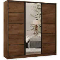 Masseno Schiebetürenschrank PINA 200/205/58 cm Kleiderschrank mit 4 Schubladen Schlafzimmer Schrank 3-türig mit Spiegel Eiche Lefkas