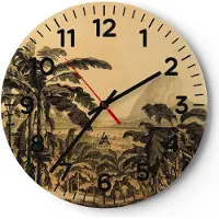 ARTTOR Wanduhr - Rund - Glasuhr - Palmen Wald Regnerisch - 40x40cm - Schleichendes Uhrwerk - Lautlos - zum Aufhängen bereit - Dekoration Modern - Wanddekoration aus Glas - C4AR40x40-4983