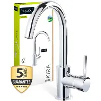 AquaSu 'Spültischarmatur Kira mit Wasserspar-Kartusche, Kosten-sparende Kaltwassermittelstellung, hoher Auslauf, Keramikkartusche, Schaftbefestigung, Messingkern, verchromt, 797900