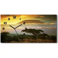 Tulup Wanduhr aus Glas – 60x30 cm - Glasbild - Glasuhr - Gehärtetes Glas - schwarze-zeiger - Kilimanjaro Kenia