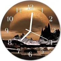 Tulup Glasuhr Wanduhr Küchenuhr Echt-Glas 30fi cm Gebirge grau