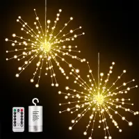 ROSNEK 2er Set 200 LED Starburst Feuerwerks Licht Warmweiß 8 Modi Lichterkette Batteriebetrieben Party Garten Weihnachten Deko