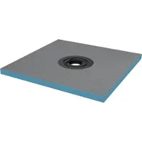 Doporro Duschelement Befliesbar mit Gefälle 80x80x4cm in Beton Grau Duschboard Zuschneidbar mit Ablaufrinne waagerechter Ablauf XPS