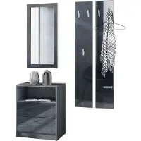 Vladon Garderobe Pino V1, Germany, Garderobenset bestehend aus 1 Kommode, 1 Wandspiegel und 2 Garderobenpaneele, Anthrazit matt/Schwarz Hochglanz (ca. 130 x 185 x 36 cm)