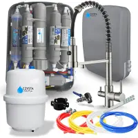 ARI Wasserfilter Set RO7 Slim mit 7-stufiger Filtration, 75 GPD Membran, Mineralisierung, 3-Wege Küchenarmatur INOX
