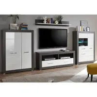 Furn.Design Wohnwand "Briard" in weiß Hochglanz und grau Stone Wohnkombination 4-teilig