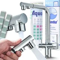 ARI 3-Wege Küchenarmatur Venom mit Wasserfilter-Anschluss, herausziehbare Brause, 360° schwenkbar, getrennte Wasserwege, Keramikkartusche Chrom