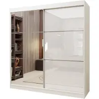 Masseno Schiebetürenschrank VITALE 200 cm Kleiderschrank Schlafzimmer Schrank 2-türig mit Spiegel und Lacobel Weiß