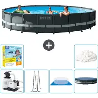 Intex Round Ultra XTR Frame Swimming Pool – 610 x 122 cm – inklusive Pumpe – Leiter – Bodenplane – Abdeckung Wartungspaket - Filterbälle