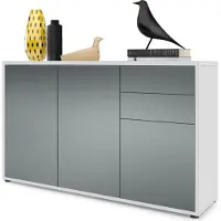 Vladon Sideboard Ben V3, Kommode mit 3 Türen und 2 Schubladen, Weiß matt/Graphit Seidenmatt (117 x 74 x 36 cm)