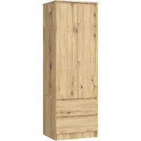 Akord Kleiderschrank S60 Eiche Artisan 60 cm 2 Türen 2 Schubladen Regal B60 x H180 x T51 cm