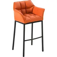 DELUKE Barhocker GIBEL - Kunstleder Orange 64x48x110 cm Schwarz | Barstuhl Mit Lehne Tresenhocker Tresenstuhl Kneipenhocker Kneipenstuhl