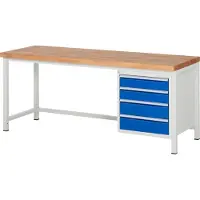 RAU Werkbank Serie 8162, höhenverstellbar, 4 Schubladen, B 2000 x T 700 x H 840 - 1040 mm