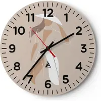 ARTTOR Wanduhr - Rund - Glasuhr - Minimalismus Frau Buntstift - 40x40cm - Schleichendes Uhrwerk - Lautlos - zum Aufhängen bereit - Dekoration Modern - Wanddekoration aus Glas - C4AR40x40-4603