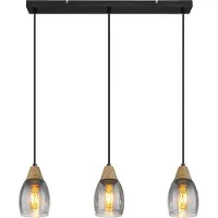 Globo Hängelampe, Metall, Holzoptik, Glas rauchfarben, L 55 cm