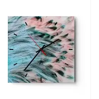 ARTTOR Wanduhr - Quadrat - Glasuhr - Federn Federn Vogel - 30x30cm - Schleichendes Uhrwerk - Lautlos - zum Aufhängen bereit - Dekoration Modern - Wanddekoration aus Glas - C3AC30x30-3742