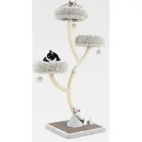 Markenlos Kratzbaum groß, Katzenbaum stabil mit Eisengestell, Katzenkratzbaum mit 3 Plüschplattformen & Pompons, Katzen Baum aus Sisal, Höhe 178 cm (Grau)