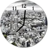 Tulup Glasuhr Wanduhr Küchenuhr Echt-Glas 30fi cm Stadt grau