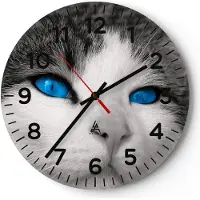 ARTTOR Wanduhr - Rund - Glasuhr - Katze Tiere blaue Augen - 40x40cm - Schleichendes Uhrwerk - Lautlos - zum Aufhängen bereit - Dekoration Modern - Wanddekoration aus Glas - C4AR40x40-1144