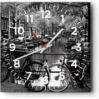 ARTTOR Wanduhr - Quadrat - Glasuhr - Holland Kanal - 30x30cm - Schleichendes Uhrwerk - Lautlos - zum Aufhängen bereit - Dekoration Modern - Wanddekoration aus Glas - C4AC30x30-3516