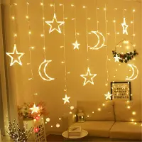 ROSNEK LED Stern Mond Lichtervorhang Lichterkette Batteriebetrieben Innen Party Deko Weihnachtsbeleuchtung, Warmweiß