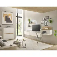 Lomadox Wohnzimmer Set weiß mit Eiche CRISP-61 modern 5-teilig mit Homeoffice-Lösung