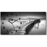 Tulup Wanduhr aus Glas – 60x30 cm - Glasbild - Glasuhr - Gehärtetes Glas - schwarze-zeiger - Holzsteg