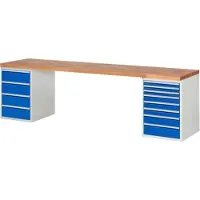 RAU Werkbank mit 12 Schubladen - Teilauszug - 60:3 / 90:3 / 120:1 / 150:1 / 180:4 - 890 x 3.000 x 700 mm (HxBxT) - Traglast 1.000 kg - Buche