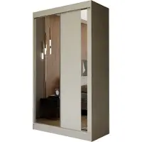 Masseno Schiebetürenschrank GRAZIA 120 cm Kleiderschrank Schlafzimmer Schrank 2-türig mit Spiegel Kaschmir