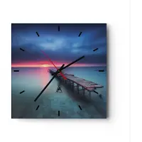 ARTTOR Wanduhr - Quadrat - Glasuhr - Brücke Meer Landschaft - 40x40cm - Schleichendes Uhrwerk - Lautlos - zum Aufhängen bereit - Dekoration Modern - Wanddekoration aus Glas - C3AC40x40-4955