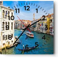 ARTTOR Wanduhr - Quadrat - Glasuhr - Venedig Kanal Kreuzfahrt Gondel - 30x30cm - Schleichendes Uhrwerk - Lautlos - zum Aufhängen bereit - Dekoration Modern - Wanddekoration aus Glas - C4AC30x30-0428
