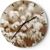 ARTTOR Wanduhr - Rund - Glasuhr - Baumwolle Boho Wollig - 30x30cm - Schleichendes Uhrwerk - Lautlos - zum Aufhängen bereit - Dekoration Modern - Wanddekoration aus Glas - C3AR30x30-4850