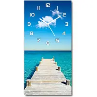 Tulup Wanduhr aus Glas – 30x60 cm - Glasbild - Glasuhr - Gehärtetes Glas -Hölzerner Pier