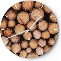 ARTTOR Wanduhr - Rund - Glasuhr - Holz Baumstämme Stämme - 30x30cm - Schleichendes Uhrwerk - Lautlos - zum Aufhängen bereit - Dekoration Modern - Wanddekoration aus Glas - C3AR30x30-4864
