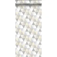 ESTAhome Tapete Dreiecke Hellgrau Beige und Weiß 53 cm x 10,05 m 128707