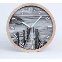 Tulup Holzuhr 30fi cm wanduhr - weiße Spitzen - Weg am Meer